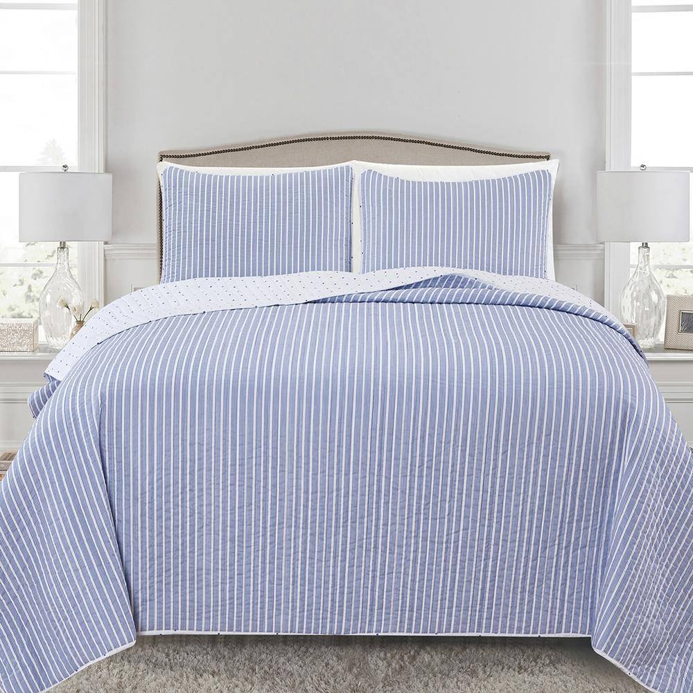 Blue Twin Reversible Microfiber Quilt Set