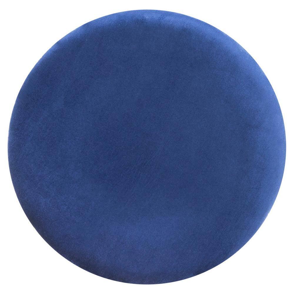 Transitional Royal Blue Velvet Round Ottoman with Nailhead Trim