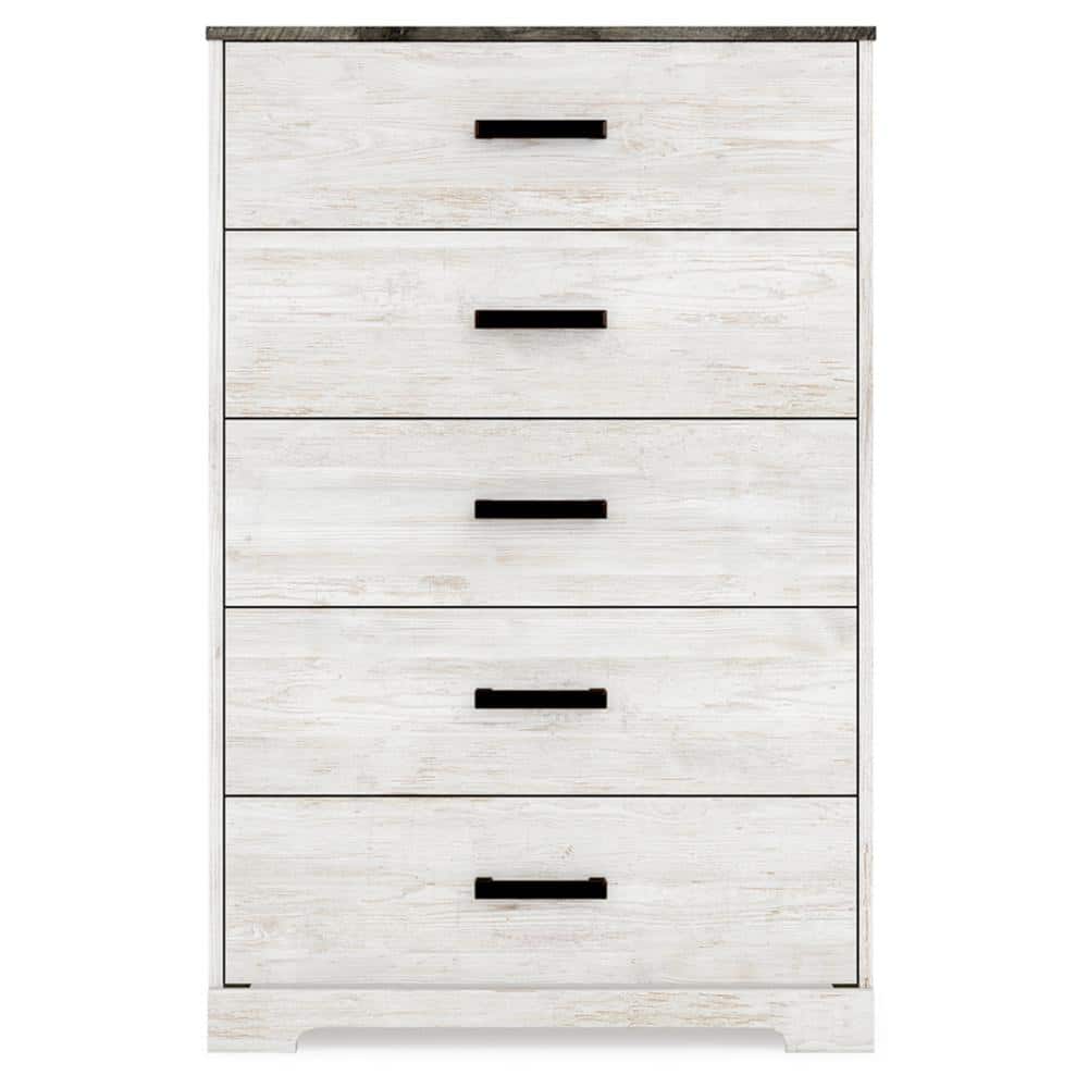 Transitional Whitewash & Charcoal Gray 5-Drawer Chest with Pewter-Tone Hardware