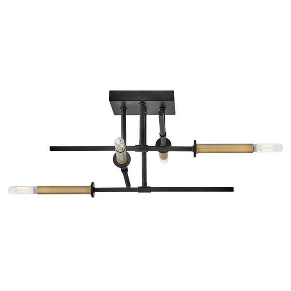 LARK - Hux 20.0 In. 4-Light Black Semi- Flush Mount
