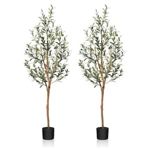 5 ft. Artificial Olive Tree, Lifelike Fruits and Natural Wood Trunk (Set of 2)