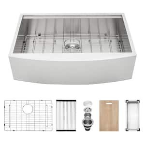 36 in. Farmhouse/Apron-Front Single Bowl 16-Gauge Stainless Steel Kitchen Workstation Sink with Accessories