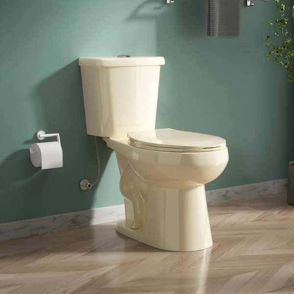 ADA Chair Height Dual Flush 1.1/1.6 GPF Round Toilet in Bone 2-piece Toilet with Seat 17 in Bowl Soft Close Seat