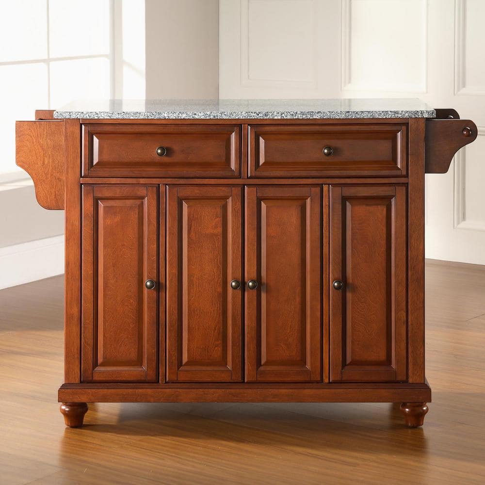 Cherry and Gray Granite Top Traditional Kitchen Island Cart