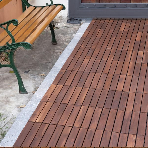 Natural Wood Decking Acacia Hardwood Deck Tiles - 12x12 Inch