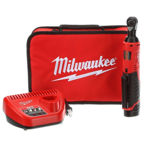 Milwaukee M12 12V Lithium-Ion Cordless 1/4 in. Ratchet Kit with (1) 1.5Ah Battery, Charger and Tool Bag