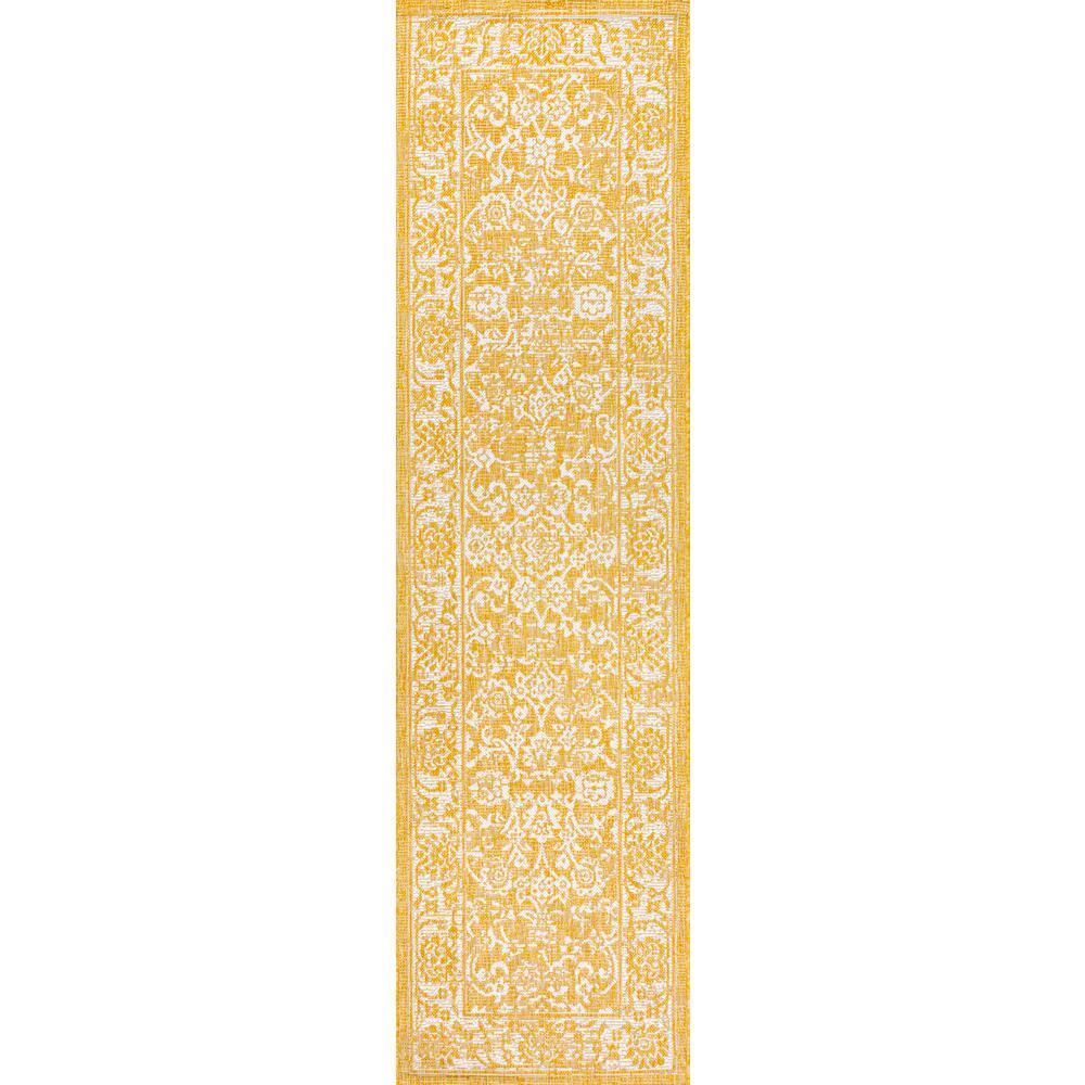 Bohemian Textured Floral Yellow/Cream Indoor/Outdoor Area Rug
