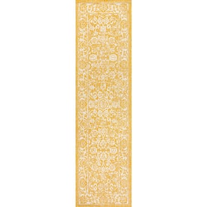 Tela Bohemian Textured Weave Floral Yellow/Cream 2 ft. x 8 ft. Indoor/Outdoor Area Rug