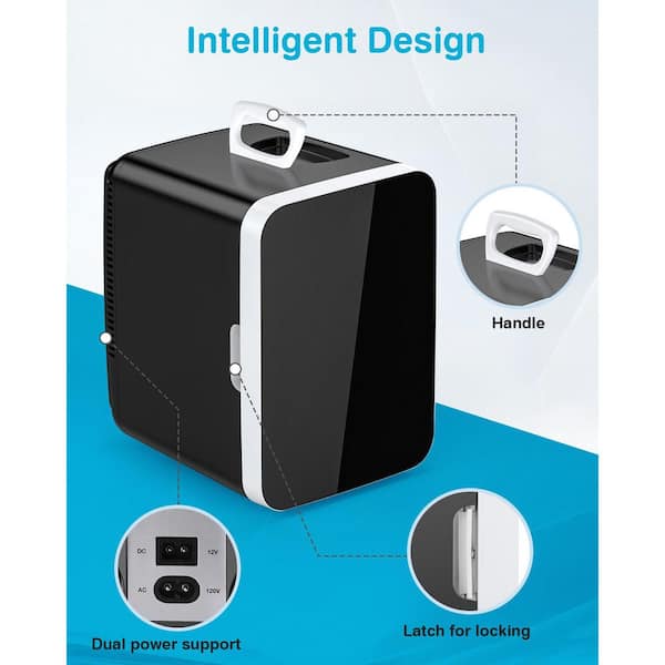 9.84 in. 0.35 cu. ft. Retro Mini Refrigerator for Bedroom, Portable Cooler for Cosmetics, Food and Drinks in Black