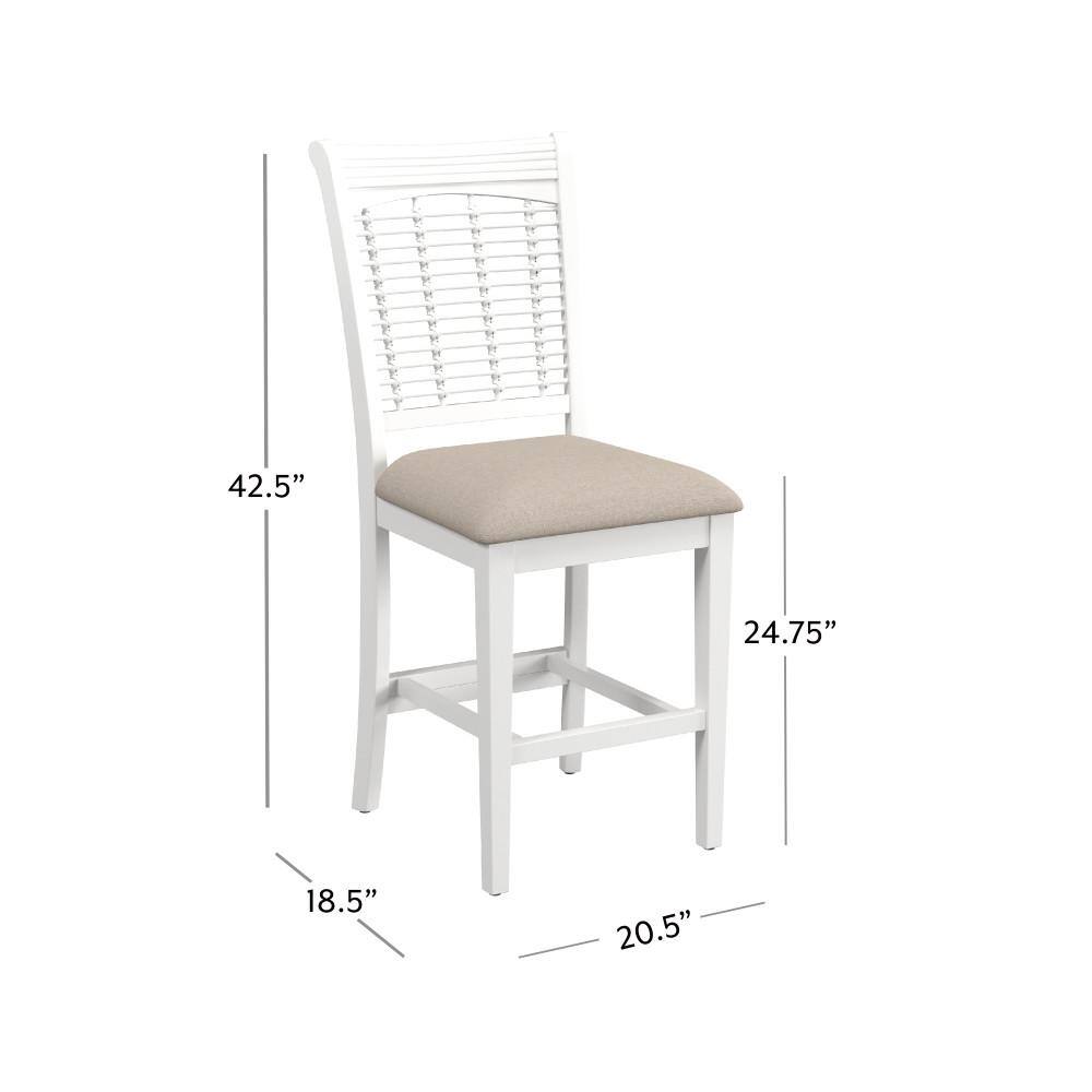 Bayberry White Wood Counter Stools with Beige Upholstery, Set of 2