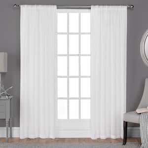 Belgian RP Winter White Solid Sheer Rod Pocket Curtain, 50 in. W x 84 in. L (Set of 2)