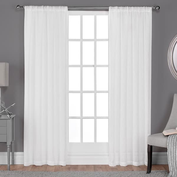 EXCLUSIVE HOME Belgian RP Winter White Solid Sheer Rod Pocket Curtain, 50 in. W x 108 in. L (Set of 2)