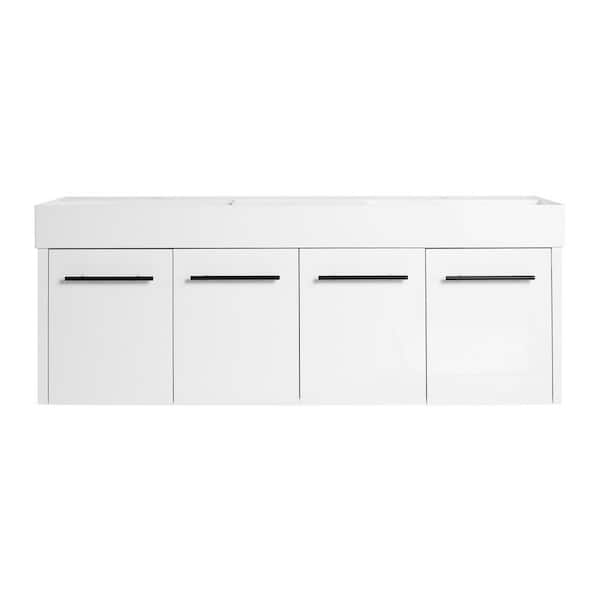 59.1 in. W x 18.1 in. D x 22.4 in. H Wall Mounted Double White Bath Vanity with White Resin Top