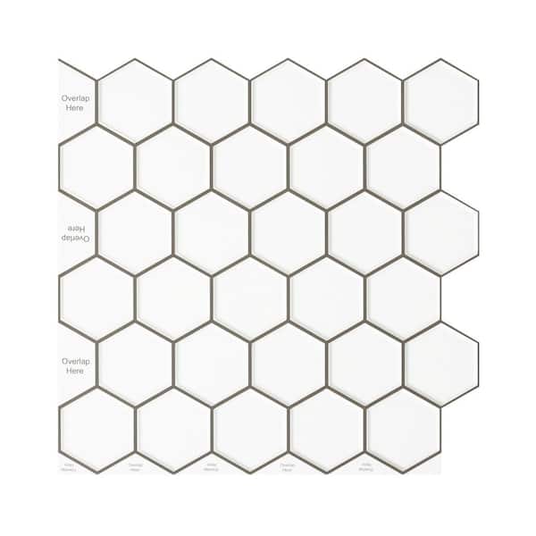 ilemong Hexagon Vinyl Peel, Stick Backsplash 12 in. x 12 in. Stick on Wall Tile for Kitchen Fireplace, White and Black (10-Tile)