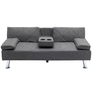 20 in. Straight Arm 3-Seater Linen Convertible Sofa in Gray