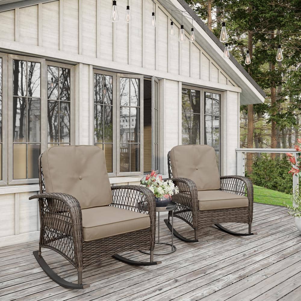 Salerno Brown Handwoven Resin Wicker Outdoor Rocking Chair