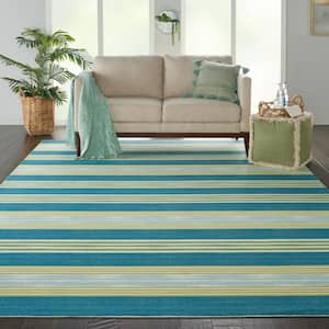 Sun N Shade Green/Teal 8 ft. x 11 ft. Geometric Contemporary Indoor/Outdoor Area Rug
