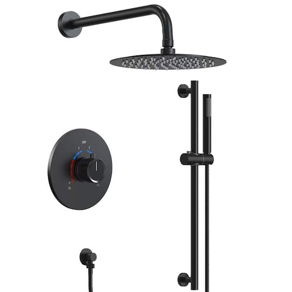 2-Spray Wall Mount Dual Shower Head and Handheld Shower with Easy to Install in Matte Black (Valve Included)