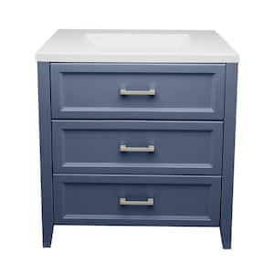 Zermatt 31 in. W x 22 in. D x 36 in. H Bath Vanity in Blue with White Cultured Marble Top Single Hole