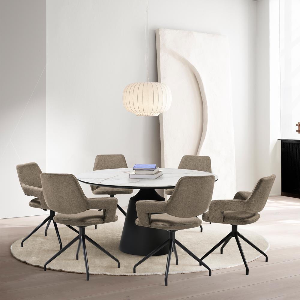 Knox Penny 7-Piece Round Stone Top Coffee Dining Set