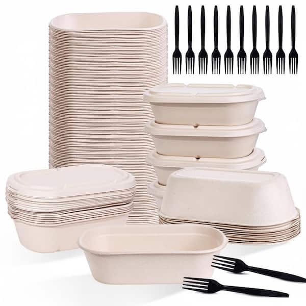 Sugarcane Pulp Meal Prep Containers with Lids 50-Pack Microwave Freezer Safe Disposable Food Storage Boxes