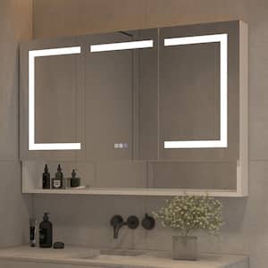 48 in. W x 32 in. H Rectangular Silver Aluminum Recessed/Surface Mount LED Medicine Cabinet with Mirror, Dimming