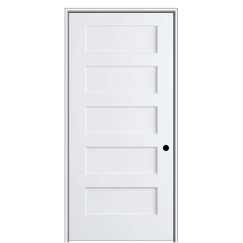MMI Door Shaker Flat Panel 28 in. x 80 in. Left Hand Solid Core Primed HDF Single Pre-Hung Interior Door with 4-9/16 in. Jamb -  Z03745821L