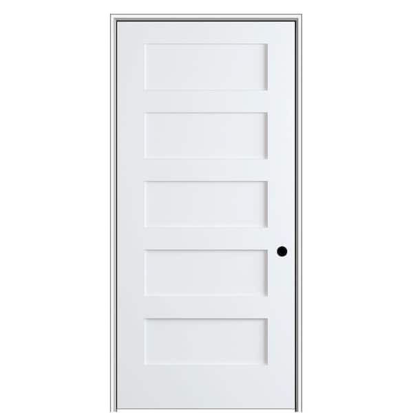 MMI Door Shaker Flat Panel 28 in. x 80 in. Left Hand Solid Core Primed HDF Single Pre-Hung Interior Door with 4-9/16 in. Jamb