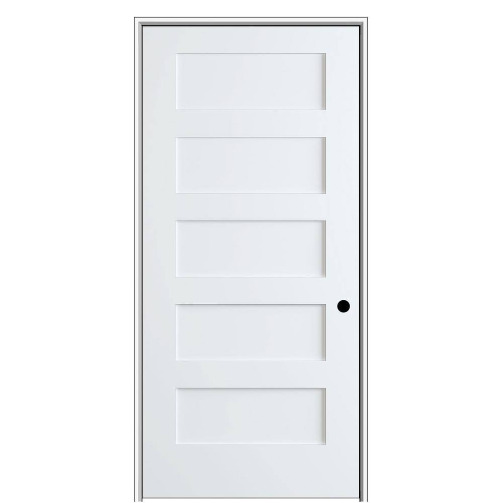 MMI Door Shaker Flat Panel 28 in. x 80 in. Left Hand Solid Core Primed HDF Single Pre-Hung Interior Door with 6-9/16 in. Jamb -  Z03745822L