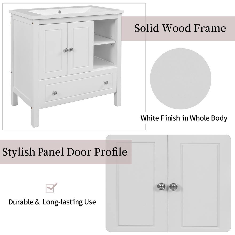 White MDF Freestanding Single Bathroom Vanity with Ceramic Top
