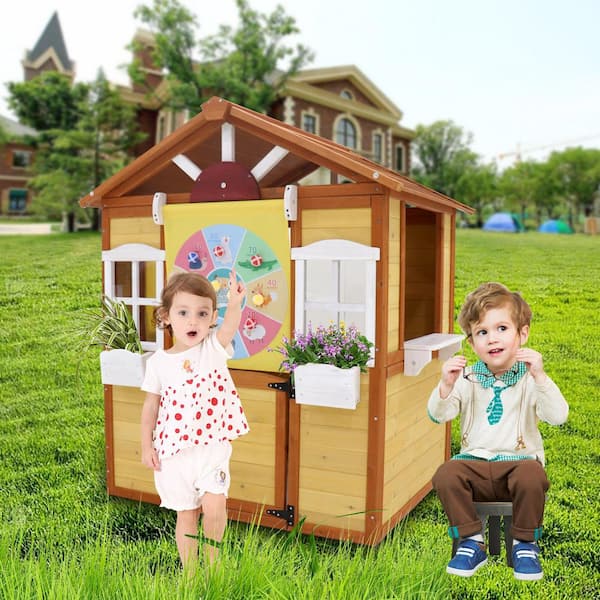 Outdoor Wood Playhouse with Working Doors Windows