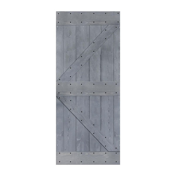 ISLIFE K Style 36 in. x 84 in. Dark Gray Finished Solid Wood Sliding Barn Door Slab - Hardware Kit Not Included