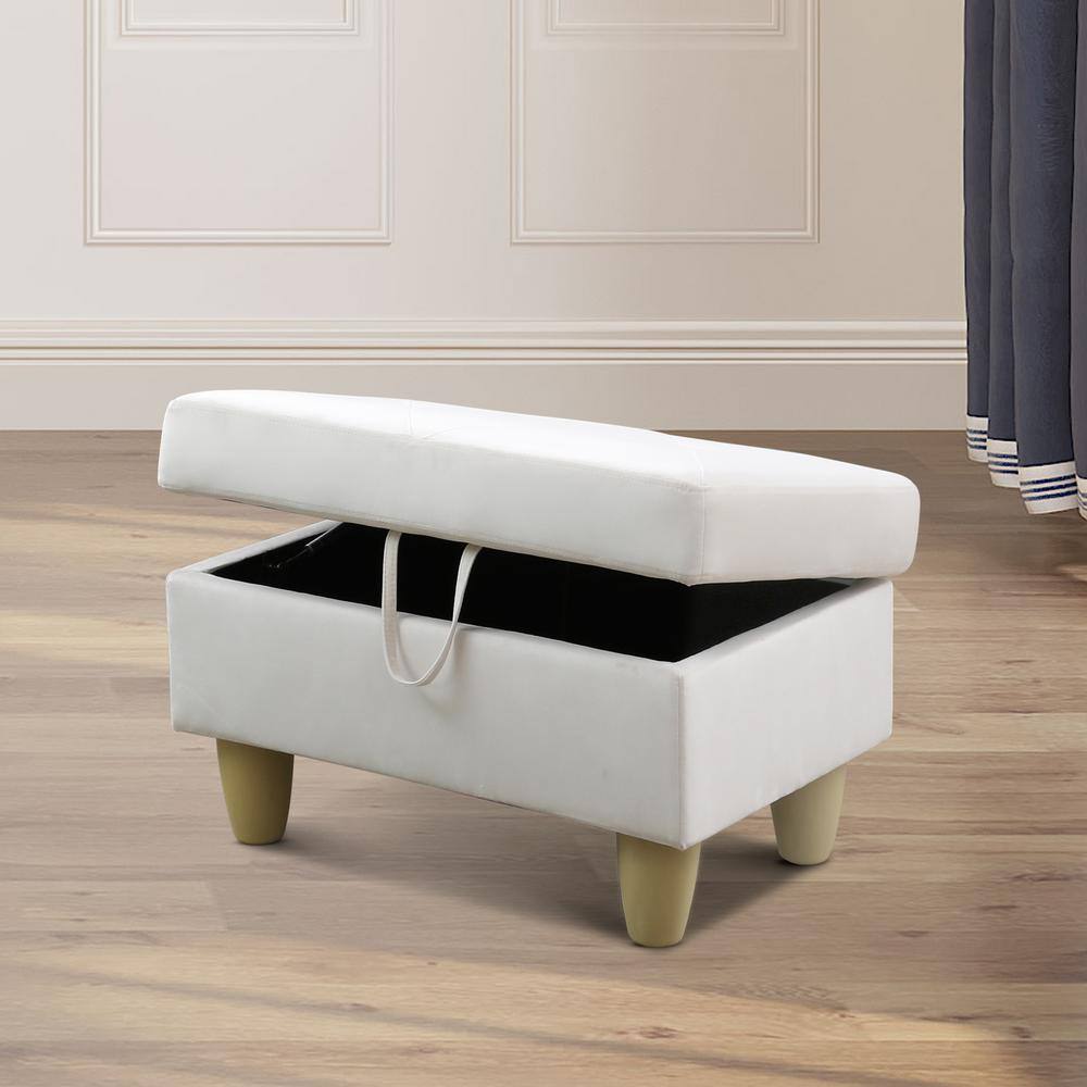 28.5 in. W White Flannel Polyester Blend Rectangle Ottoman with Storage