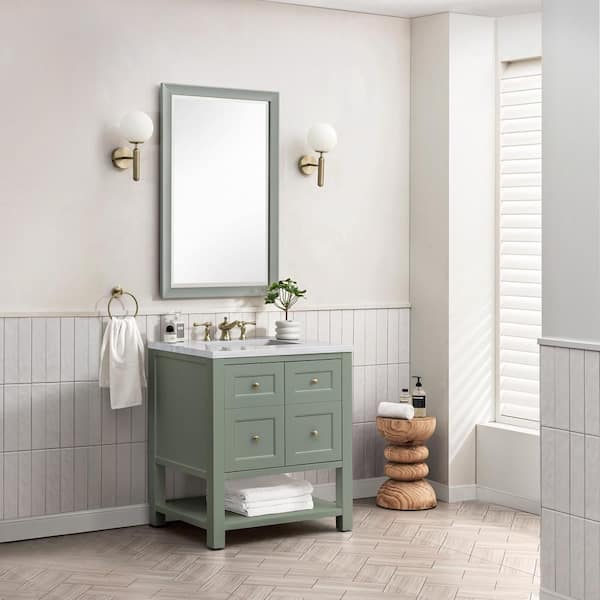 James Martin Vanities Breckenridge 30.0 in. W x 23.5 in. D x 34.2 in . H Bathroom Vanity in Smokey Celadon with Arctic Fall Solid Surface Top