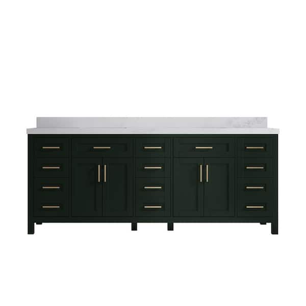 Willow Collections Cambridge 84 in. W x 22 in. D x 36 in. H Double Sink Bath Vanity in Dark Green with 2 in. Calacatta Nuvo Top