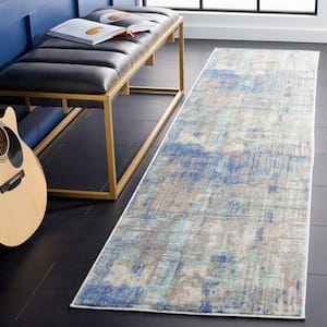 Skyler Collection Gray Beige/Blue 2 ft. x 9 ft. Abstract Stiped Runner Rug
