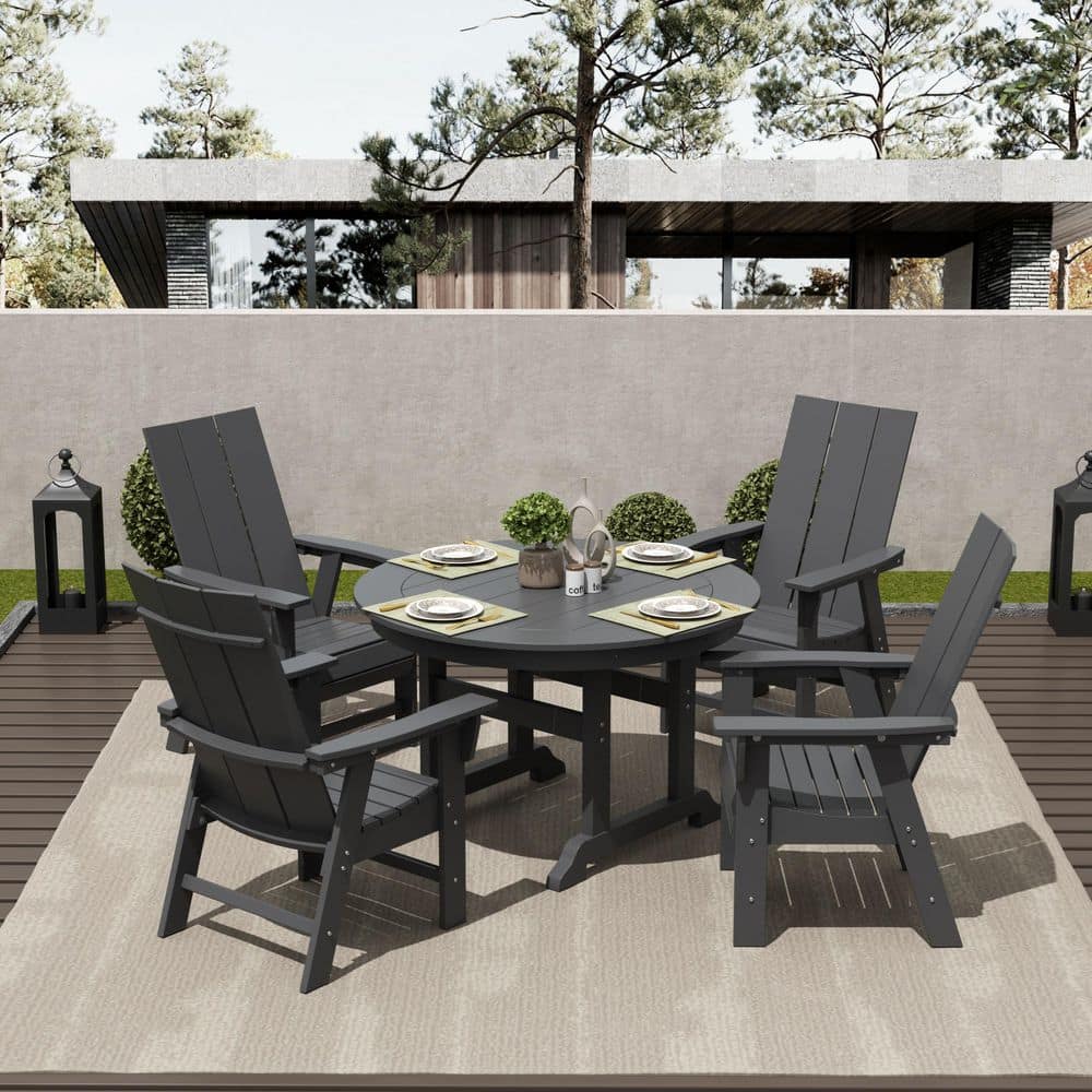Shoreside Outdoor Patio Weather Resistant Adirondack Gray 5-Piece HDPE Plastic Round Table Dining Set price history on PriceWatchPro