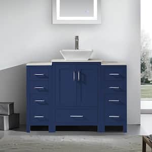 Minimalist 48 in. W x 22 in. D x 38.7 in. H Bathroom Vanity in Blue with White Engineer Stone Top in 0.6 in.