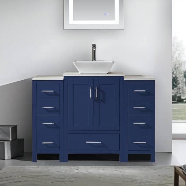 UPIKER Minimalist 48 in. W x 22 in. D x 38.7 in. H Bathroom Vanity in Blue with White Engineer Stone Top in 0.6 in.