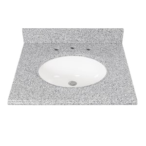 25 in. W x 22 in D Granite White Round Single Sink Vanity Top in Gray
