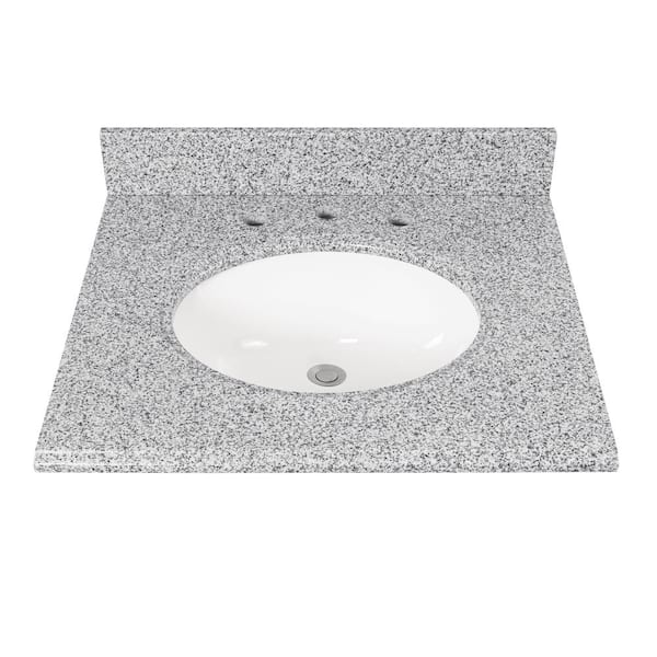 Home Decorators Collection 25 in. W x 22 in D Granite White Round Single Sink Vanity Top in Gray