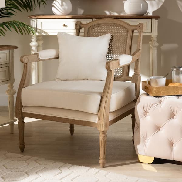 26 in. Clemence Ivory and Oak Fabric Arm Chair