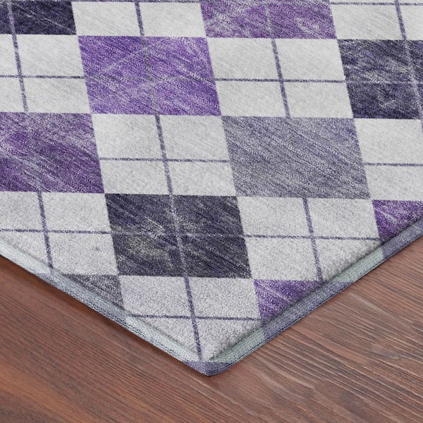 Mayfield Premium Machine Washable Abstract AMF2237 Plum 5 ft. x 7 ft. 6 in. Area Rug