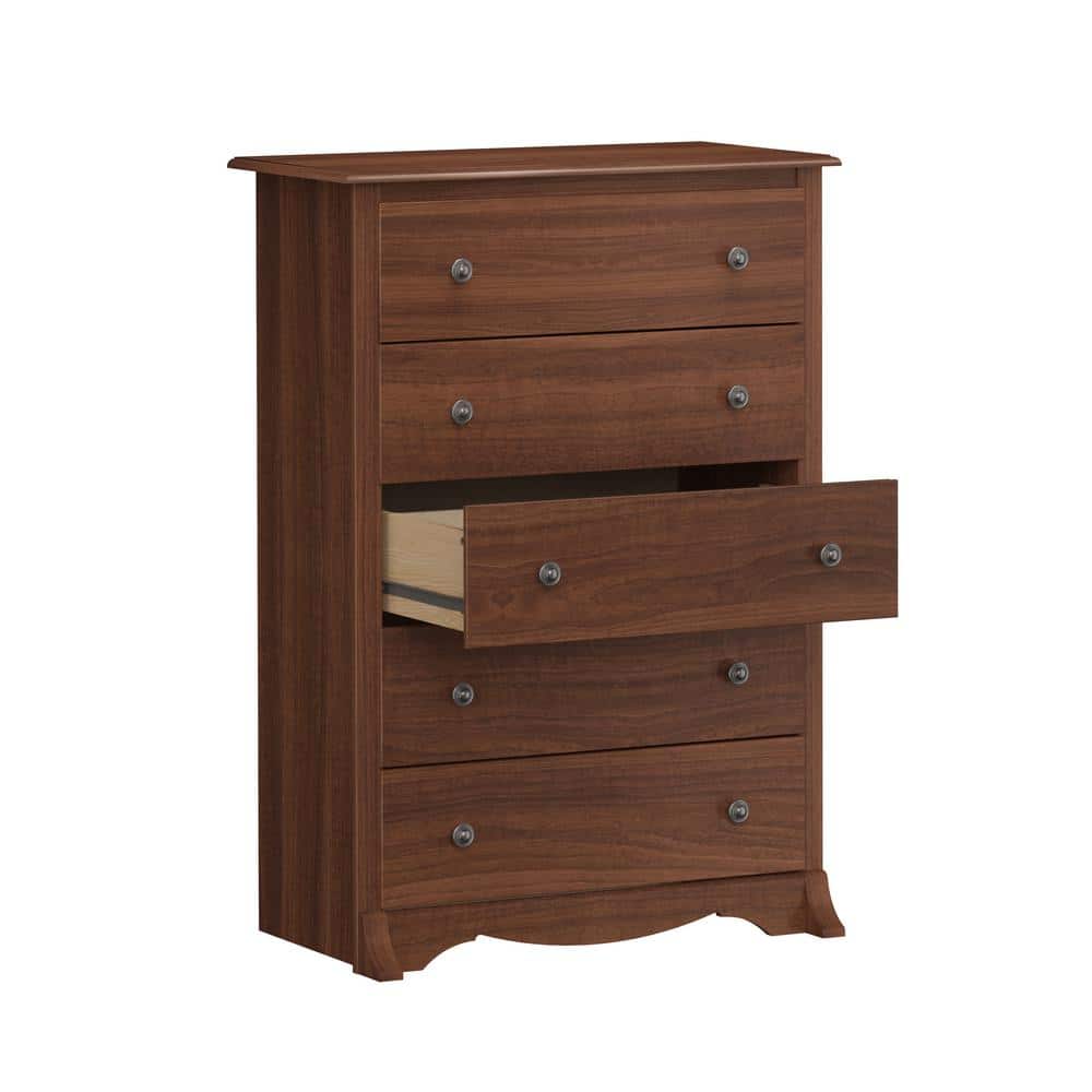 Monterey Cherry 5-Drawer Vertical Dresser with Metal Knobs
