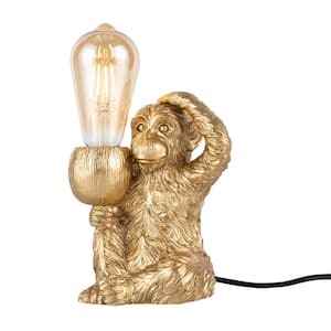 7.08 in. Gold Creative Resin Monkey Task and Reading Desk Lamp, No Bulbs Included