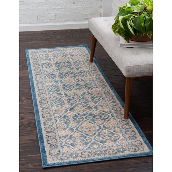 Salzburg Kasern Light Blue 2' 7 x 10' 0 Runner Rug