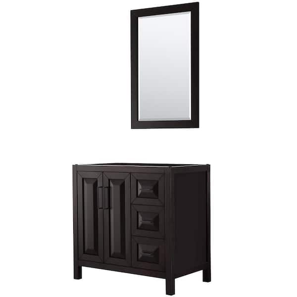 Wyndham Collection Daria 35 in. W x 21.5 in. D x 35 in. H Single Bath Vanity Cabinet without Top in Dark Espresso with 24 in. Mirror