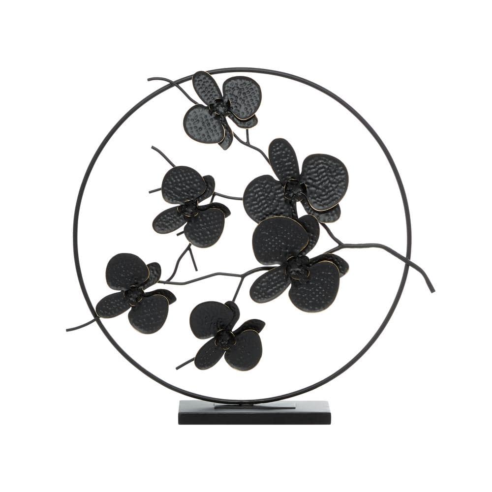 Elegant Black Metal Orchid Floral Sculpture 26"
