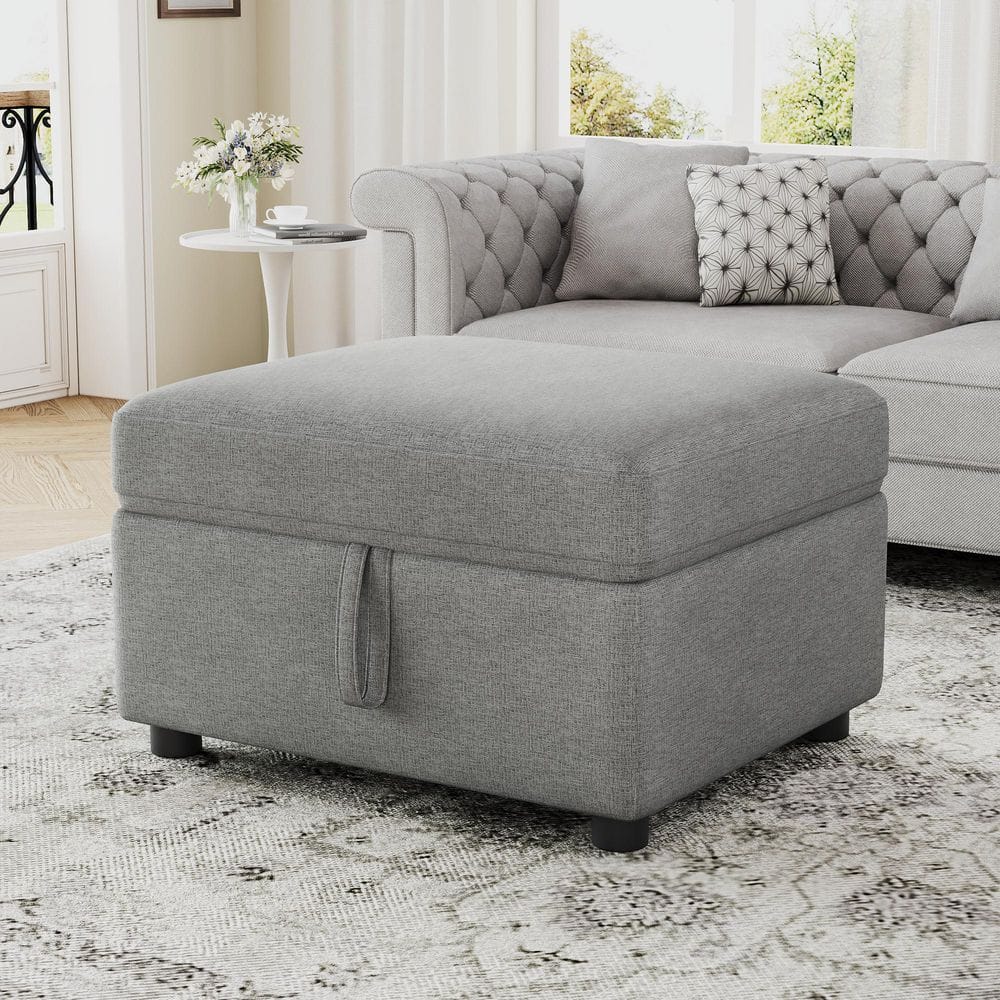 Delmaro Modern Gray Chenille Upholstered Rectangle Storage Accent Ottoman