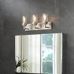 20.5 in. 3-Light Brushed Nickel Vanity Light with Clear Glass Shade